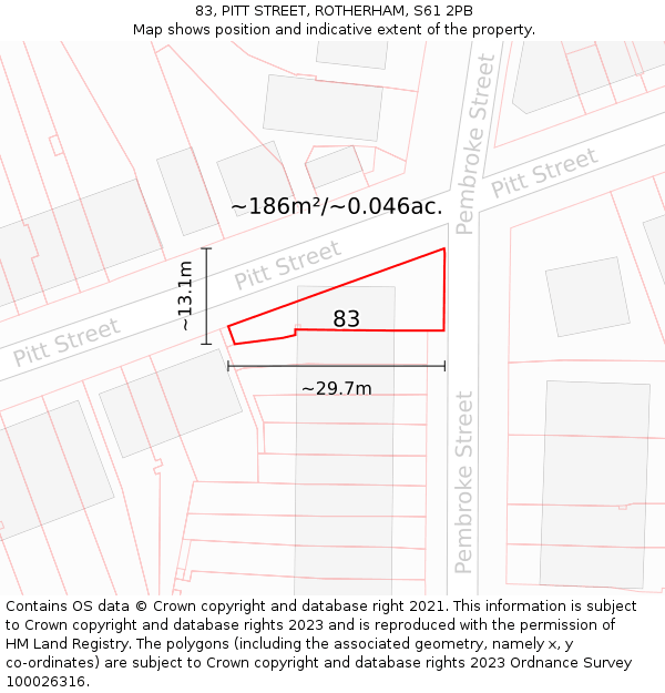 83, PITT STREET, ROTHERHAM, S61 2PB: Plot and title map