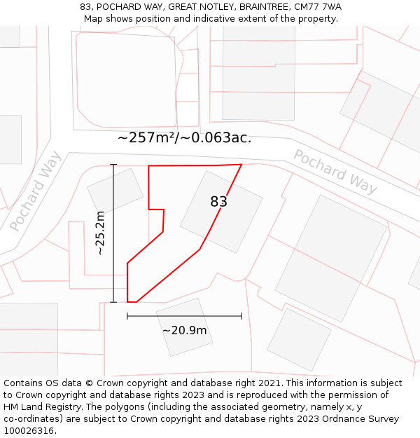 83, POCHARD WAY, GREAT NOTLEY, BRAINTREE, CM77 7WA: Plot and title map