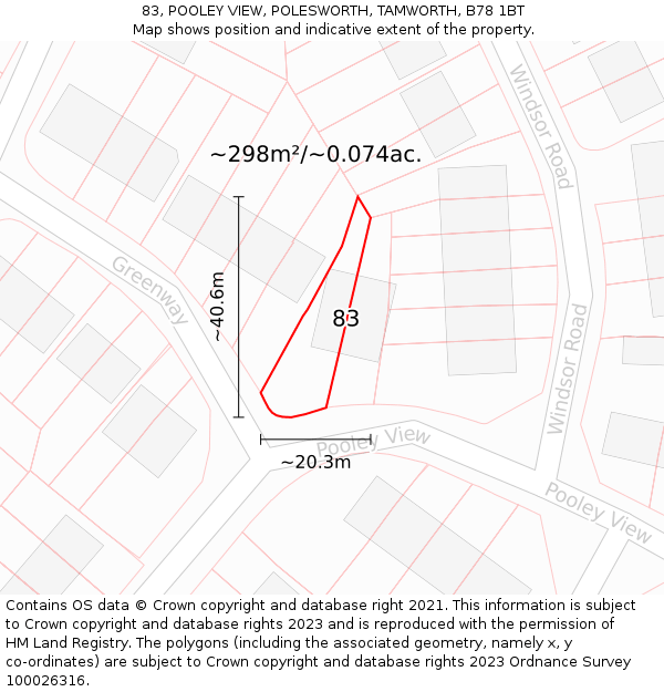 83, POOLEY VIEW, POLESWORTH, TAMWORTH, B78 1BT: Plot and title map