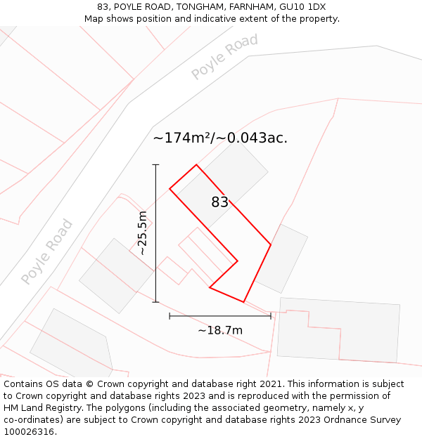 83, POYLE ROAD, TONGHAM, FARNHAM, GU10 1DX: Plot and title map