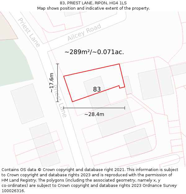 83, PRIEST LANE, RIPON, HG4 1LS: Plot and title map