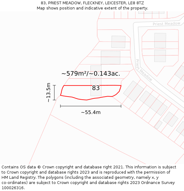 83, PRIEST MEADOW, FLECKNEY, LEICESTER, LE8 8TZ: Plot and title map