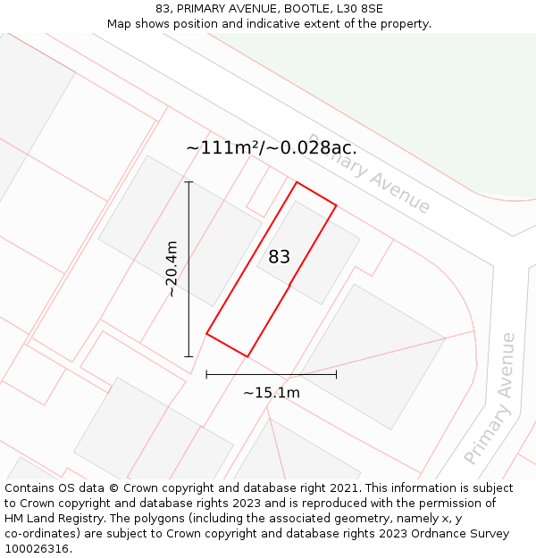 83, PRIMARY AVENUE, BOOTLE, L30 8SE: Plot and title map