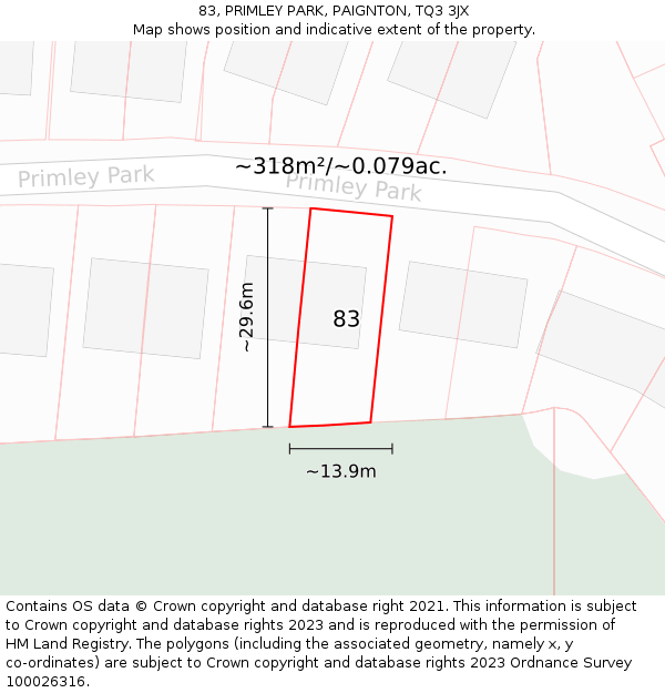 83, PRIMLEY PARK, PAIGNTON, TQ3 3JX: Plot and title map