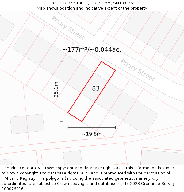 83, PRIORY STREET, CORSHAM, SN13 0BA: Plot and title map