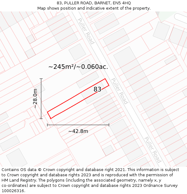 83, PULLER ROAD, BARNET, EN5 4HQ: Plot and title map