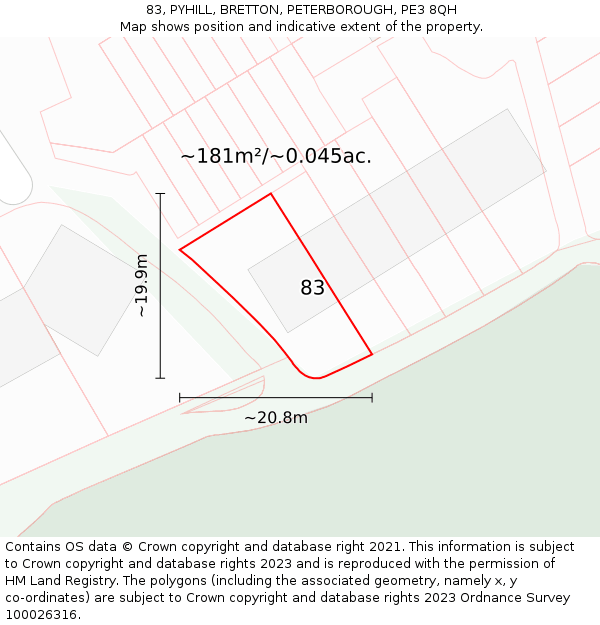 83, PYHILL, BRETTON, PETERBOROUGH, PE3 8QH: Plot and title map