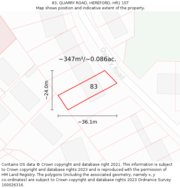 83, QUARRY ROAD, HEREFORD, HR1 1ST: Plot and title map