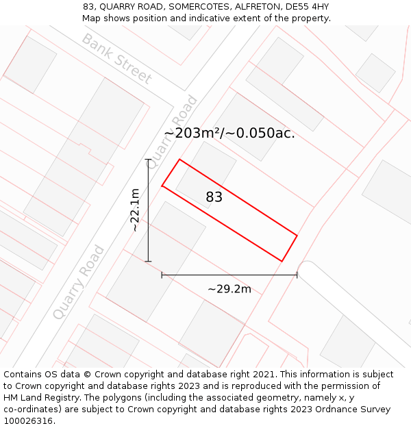 83, QUARRY ROAD, SOMERCOTES, ALFRETON, DE55 4HY: Plot and title map