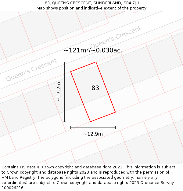 83, QUEENS CRESCENT, SUNDERLAND, SR4 7JH: Plot and title map