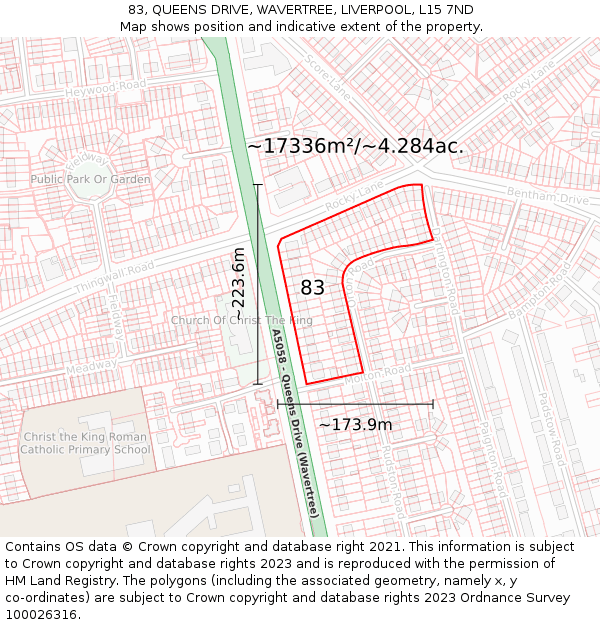 83, QUEENS DRIVE, WAVERTREE, LIVERPOOL, L15 7ND: Plot and title map