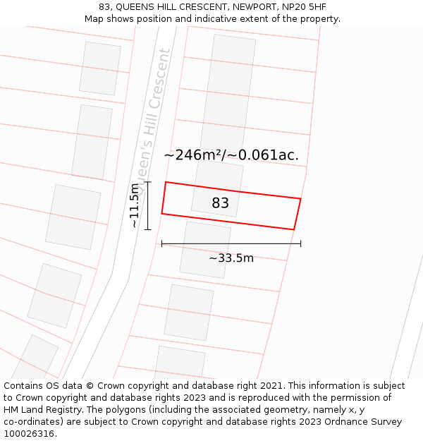 83, QUEENS HILL CRESCENT, NEWPORT, NP20 5HF: Plot and title map