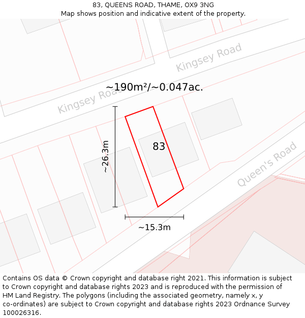 83, QUEENS ROAD, THAME, OX9 3NG: Plot and title map