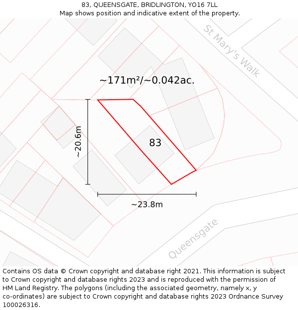 83, QUEENSGATE, BRIDLINGTON, YO16 7LL: Plot and title map
