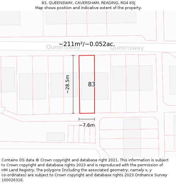83, QUEENSWAY, CAVERSHAM, READING, RG4 6SJ: Plot and title map