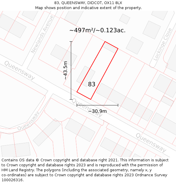 83, QUEENSWAY, DIDCOT, OX11 8LX: Plot and title map