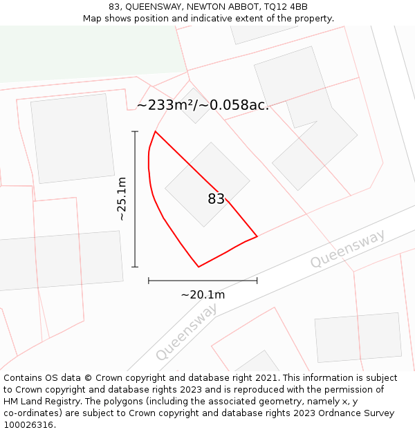83, QUEENSWAY, NEWTON ABBOT, TQ12 4BB: Plot and title map