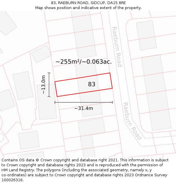 83, RAEBURN ROAD, SIDCUP, DA15 8RE: Plot and title map