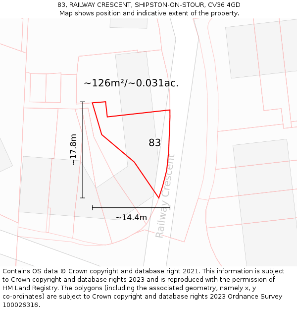 83, RAILWAY CRESCENT, SHIPSTON-ON-STOUR, CV36 4GD: Plot and title map