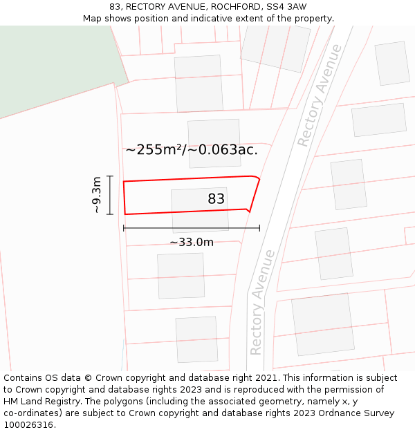 83, RECTORY AVENUE, ROCHFORD, SS4 3AW: Plot and title map