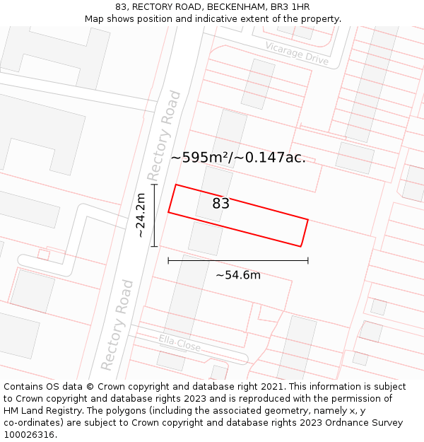 83, RECTORY ROAD, BECKENHAM, BR3 1HR: Plot and title map
