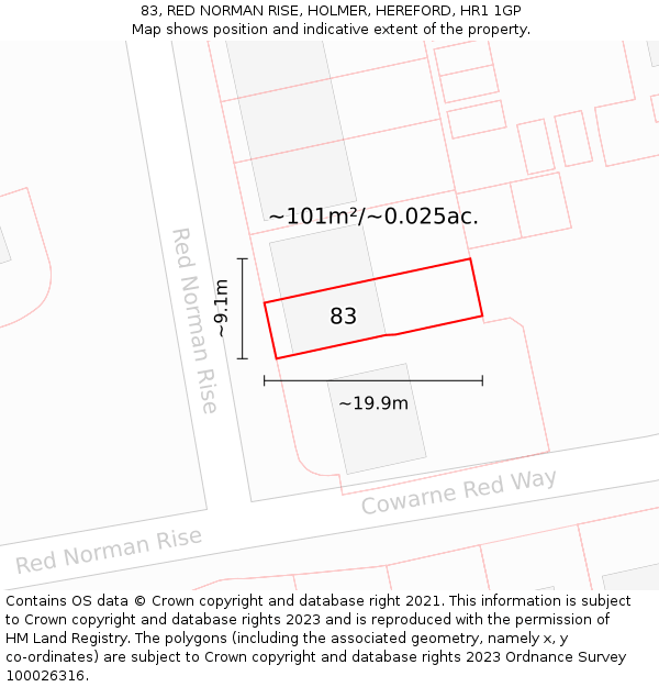 83, RED NORMAN RISE, HOLMER, HEREFORD, HR1 1GP: Plot and title map