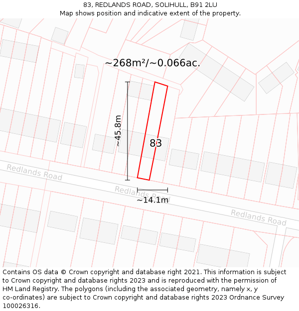 83, REDLANDS ROAD, SOLIHULL, B91 2LU: Plot and title map