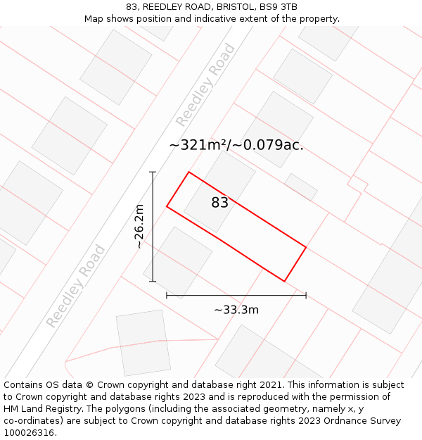 83, REEDLEY ROAD, BRISTOL, BS9 3TB: Plot and title map