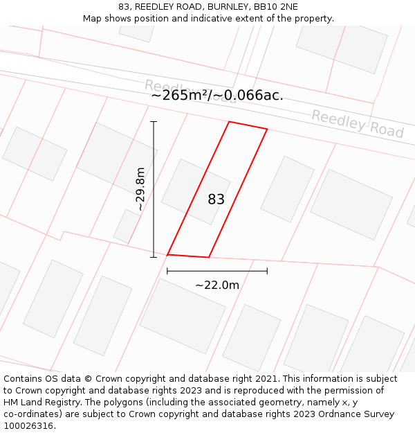 83, REEDLEY ROAD, BURNLEY, BB10 2NE: Plot and title map