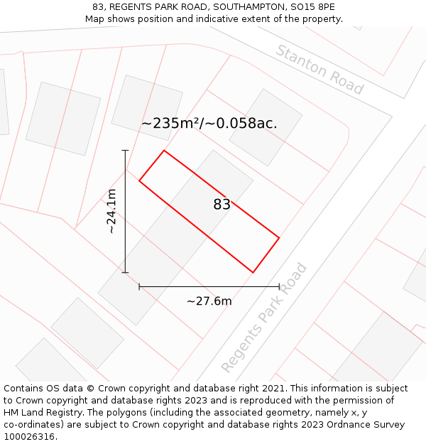 83, REGENTS PARK ROAD, SOUTHAMPTON, SO15 8PE: Plot and title map
