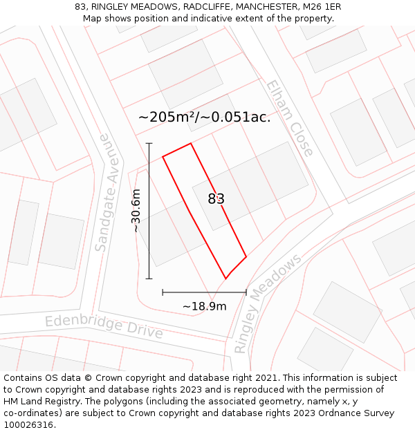 83, RINGLEY MEADOWS, RADCLIFFE, MANCHESTER, M26 1ER: Plot and title map