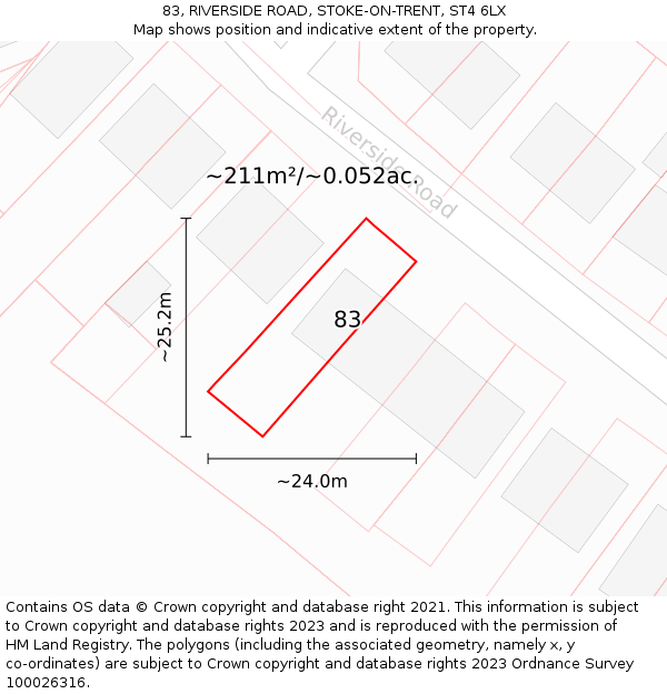 83, RIVERSIDE ROAD, STOKE-ON-TRENT, ST4 6LX: Plot and title map