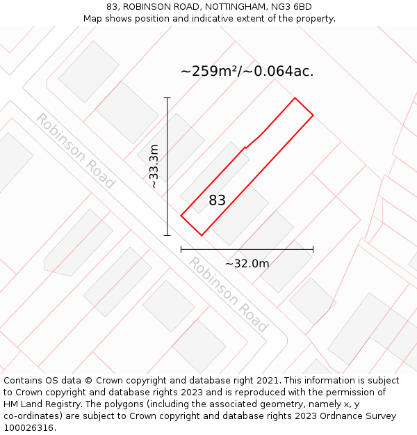 83, ROBINSON ROAD, NOTTINGHAM, NG3 6BD: Plot and title map