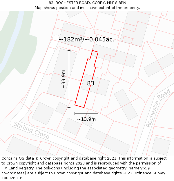 83, ROCHESTER ROAD, CORBY, NN18 8PN: Plot and title map