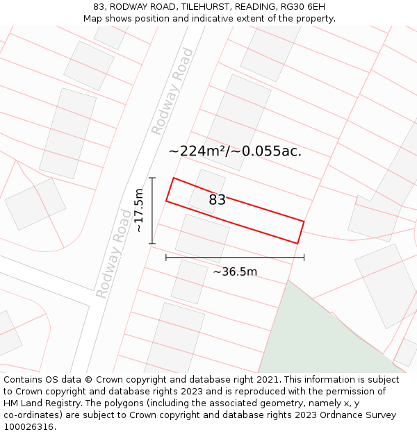 83, RODWAY ROAD, TILEHURST, READING, RG30 6EH: Plot and title map