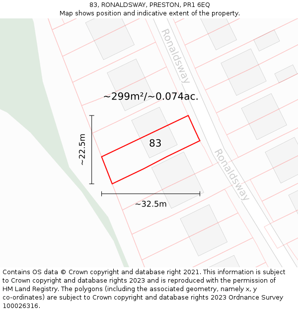83, RONALDSWAY, PRESTON, PR1 6EQ: Plot and title map