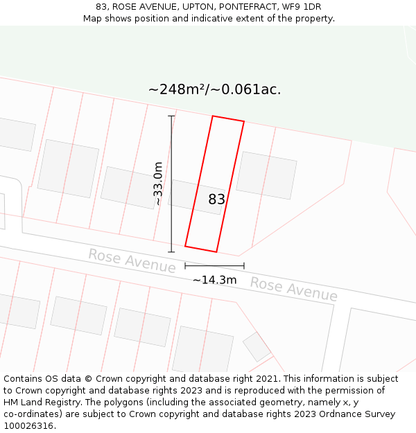 83, ROSE AVENUE, UPTON, PONTEFRACT, WF9 1DR: Plot and title map