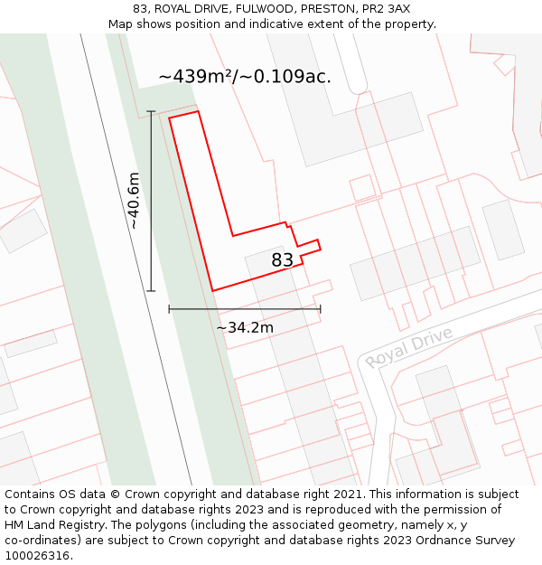 83, ROYAL DRIVE, FULWOOD, PRESTON, PR2 3AX: Plot and title map