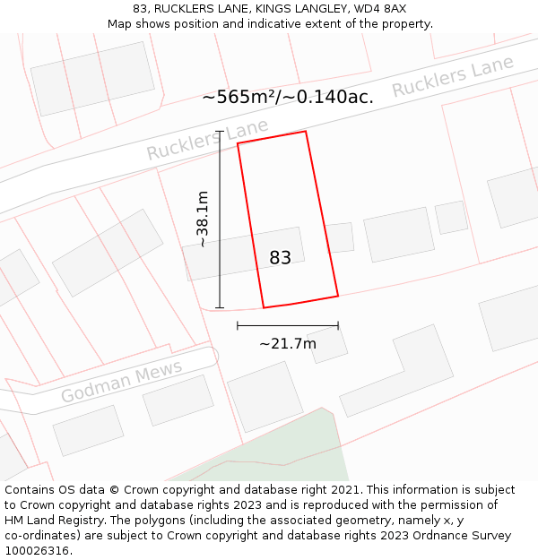 83, RUCKLERS LANE, KINGS LANGLEY, WD4 8AX: Plot and title map