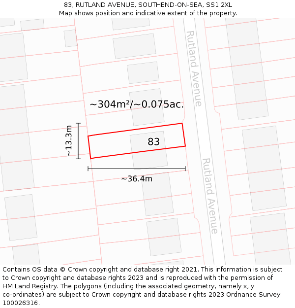 83, RUTLAND AVENUE, SOUTHEND-ON-SEA, SS1 2XL: Plot and title map
