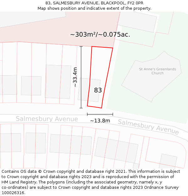 83, SALMESBURY AVENUE, BLACKPOOL, FY2 0PR: Plot and title map