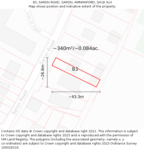 83, SARON ROAD, SARON, AMMANFORD, SA18 3LH: Plot and title map