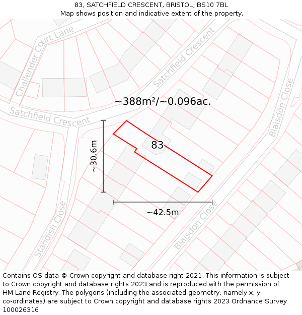 83, SATCHFIELD CRESCENT, BRISTOL, BS10 7BL: Plot and title map