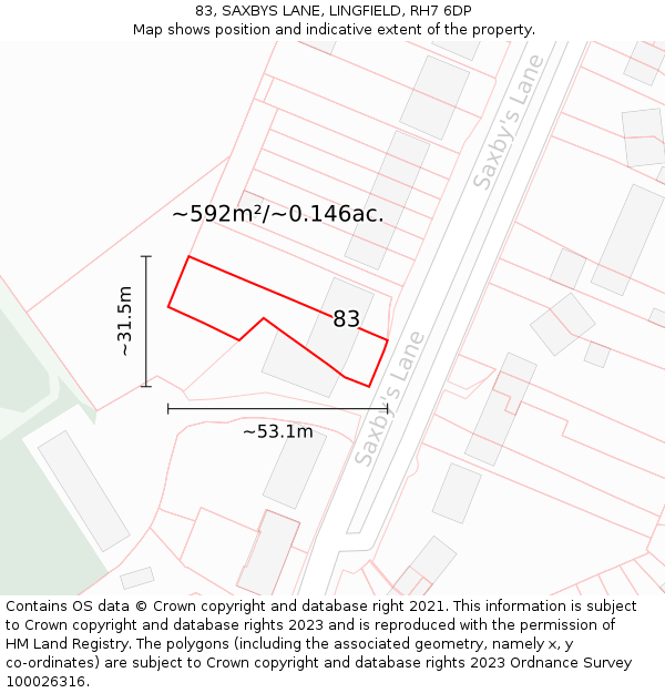 83, SAXBYS LANE, LINGFIELD, RH7 6DP: Plot and title map