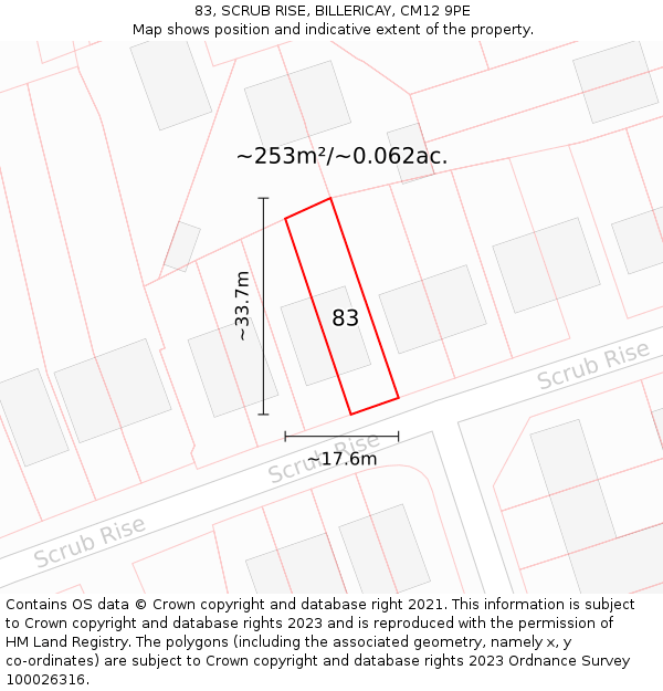 83, SCRUB RISE, BILLERICAY, CM12 9PE: Plot and title map