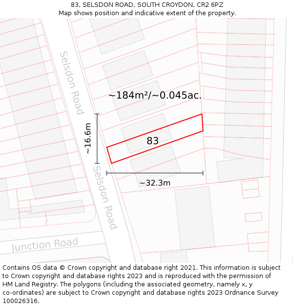 83, SELSDON ROAD, SOUTH CROYDON, CR2 6PZ: Plot and title map