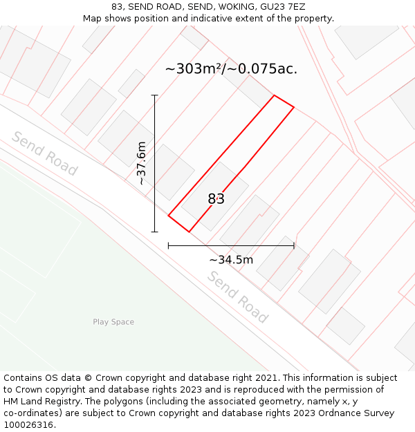 83, SEND ROAD, SEND, WOKING, GU23 7EZ: Plot and title map
