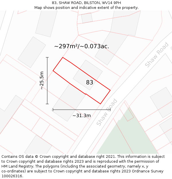 83, SHAW ROAD, BILSTON, WV14 9PH: Plot and title map