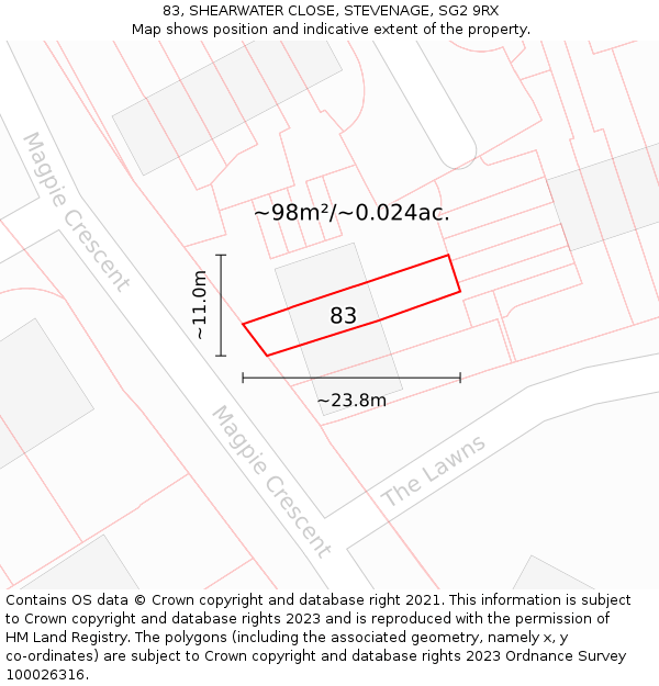 83, SHEARWATER CLOSE, STEVENAGE, SG2 9RX: Plot and title map