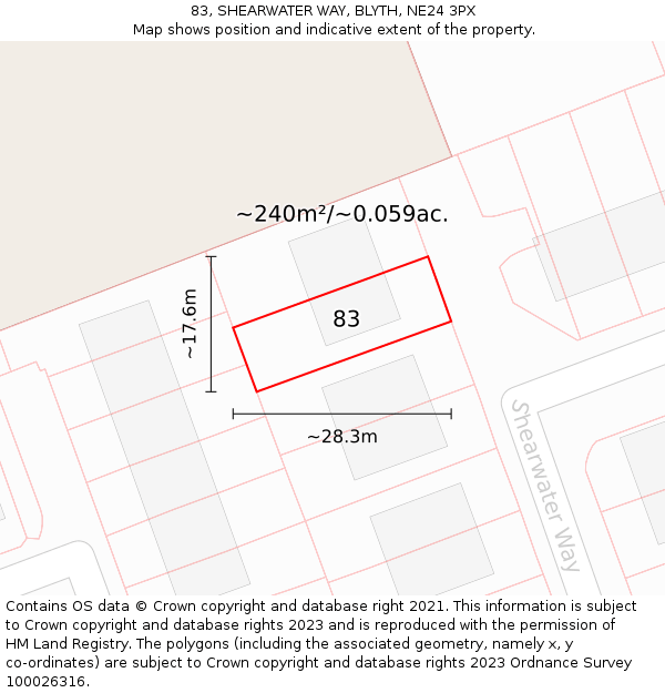 83, SHEARWATER WAY, BLYTH, NE24 3PX: Plot and title map